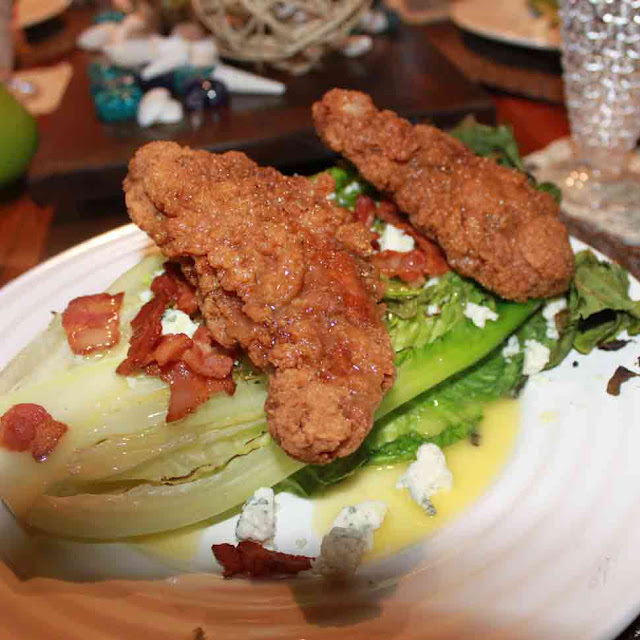 Grilled Romaine and Fried Chicken Salad with Grilled Lemon Vinaigrette